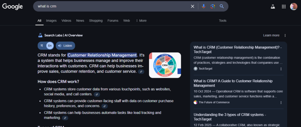 Search What is CRM on Google
