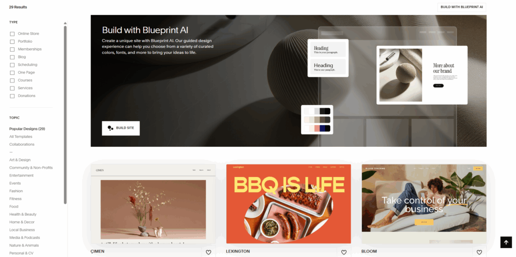 templates from Squarespace