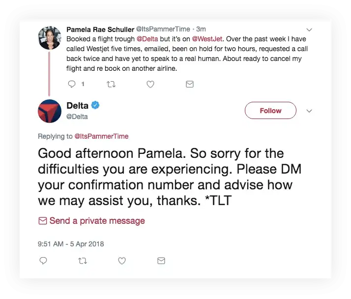 Responding to negative social media comment instead of deleting