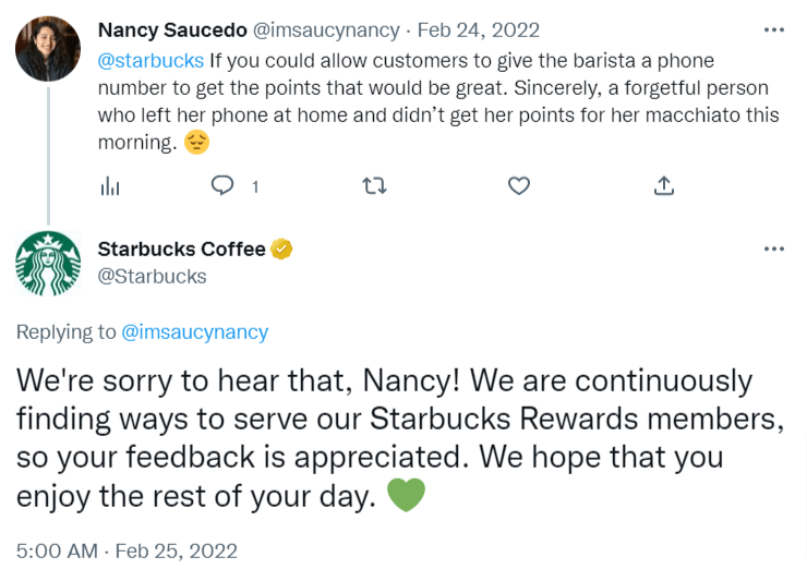 Brand thanking customer for constructive social media feedback