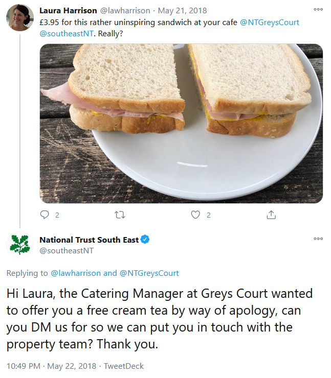 Brand replying with next steps after a negative comment
