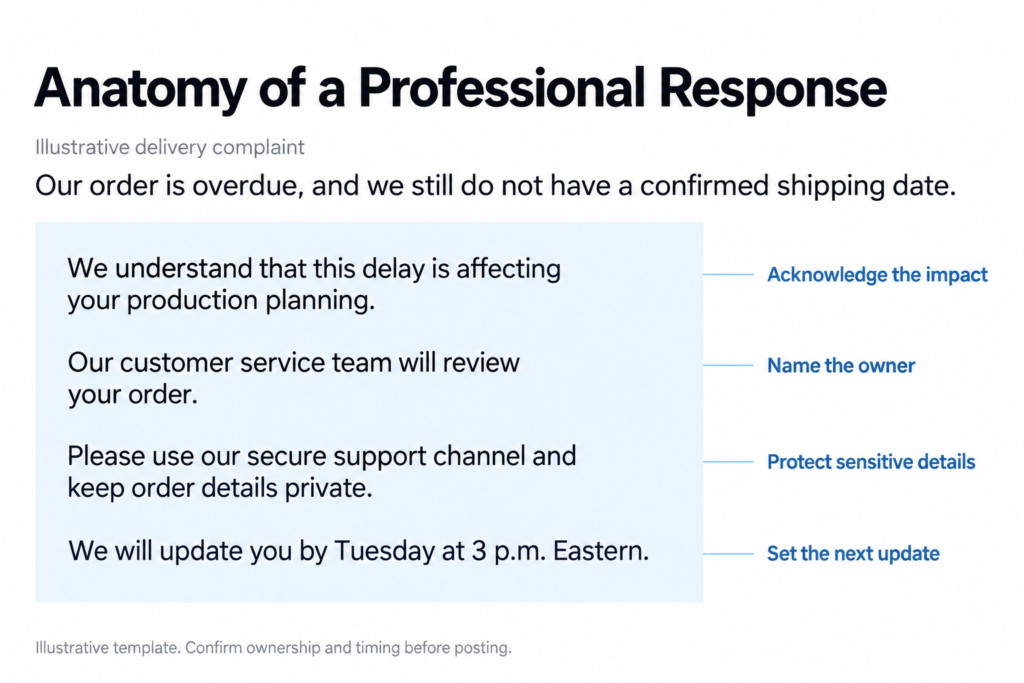 How B2B Brands Should Handle Negative Social Media Comments 4 Annotated response to delivery complaint