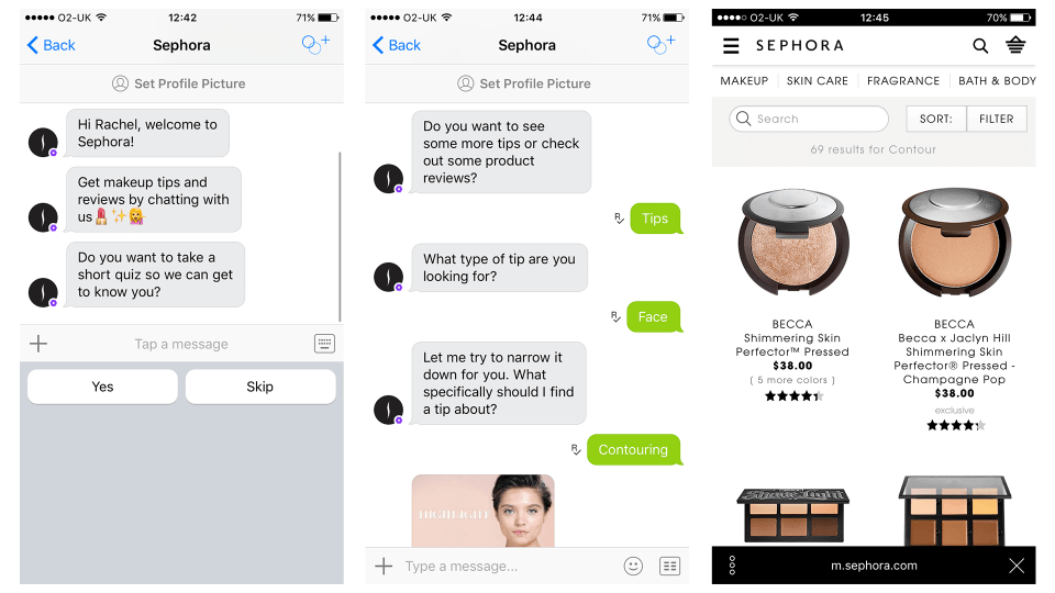 Sephora Messenger Chatbot Conversation