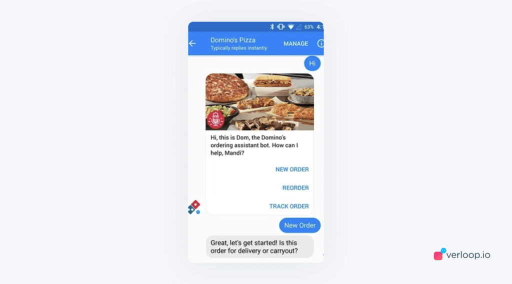 Domino's Pizza Chatbot Conversation