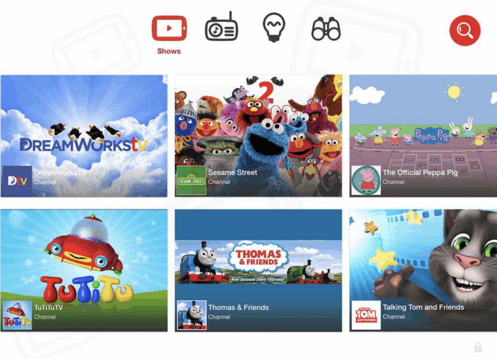 YouTube Kids homepage