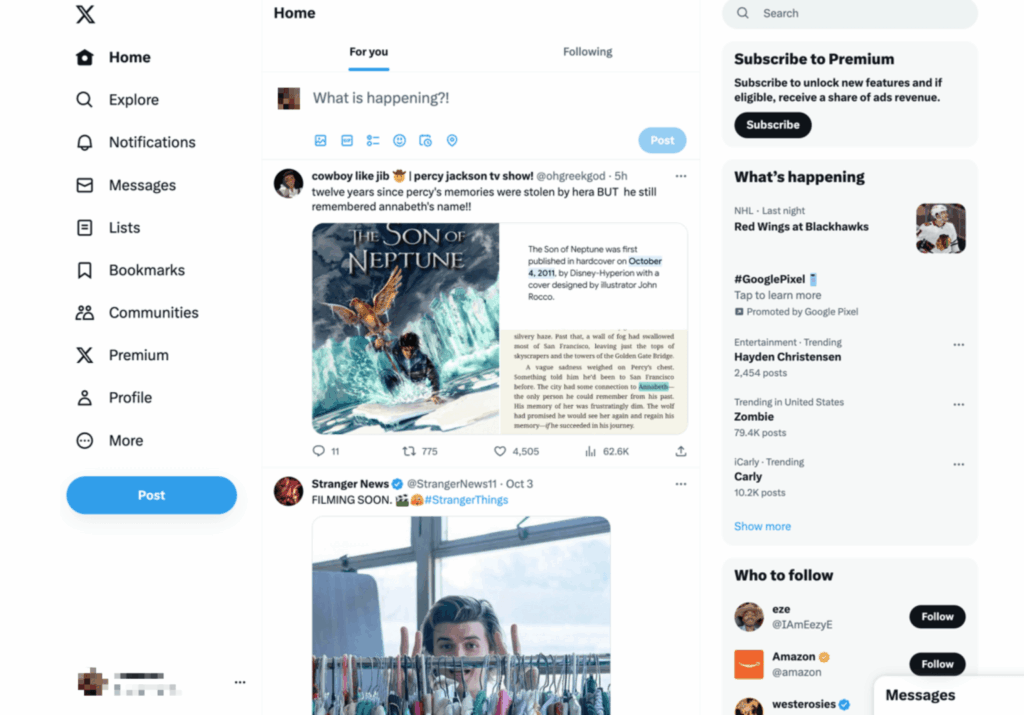X (formerly Twitter) post layout