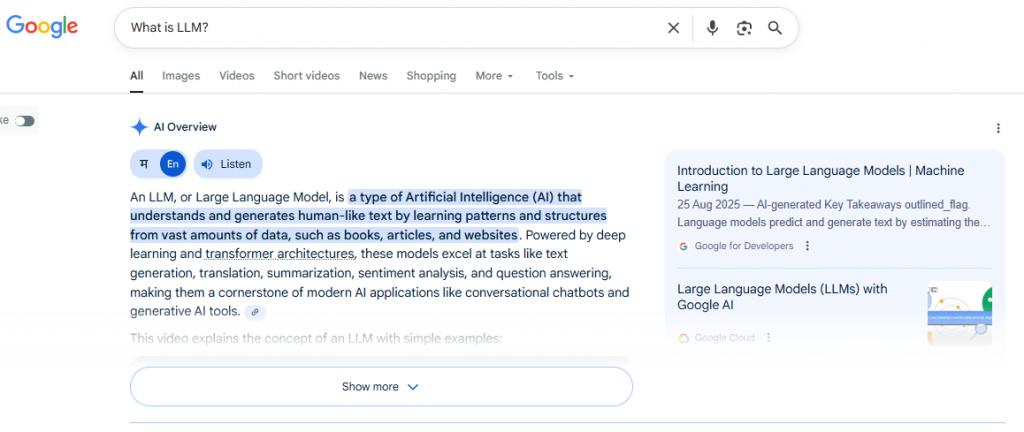 AI Overview Feature at Google SERP Dashboard