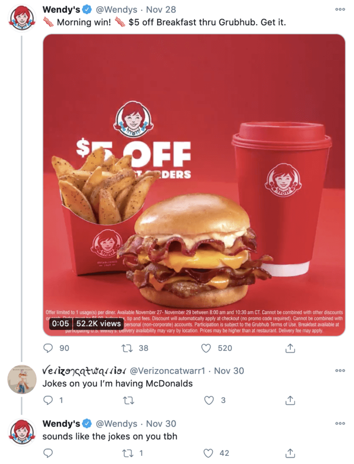 Wendy’s x.com’s comment section.