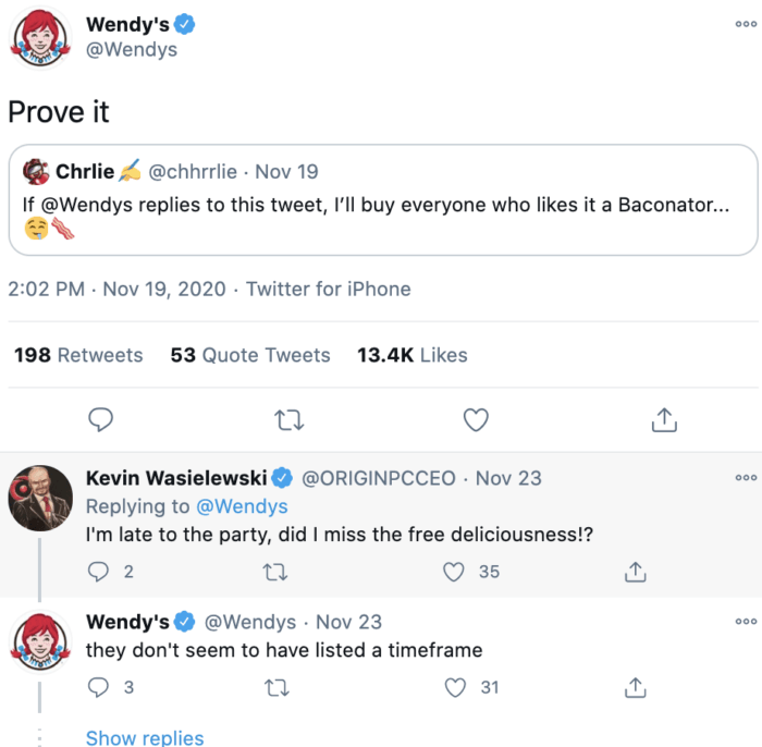 Wendy’s x.com’s comment section.