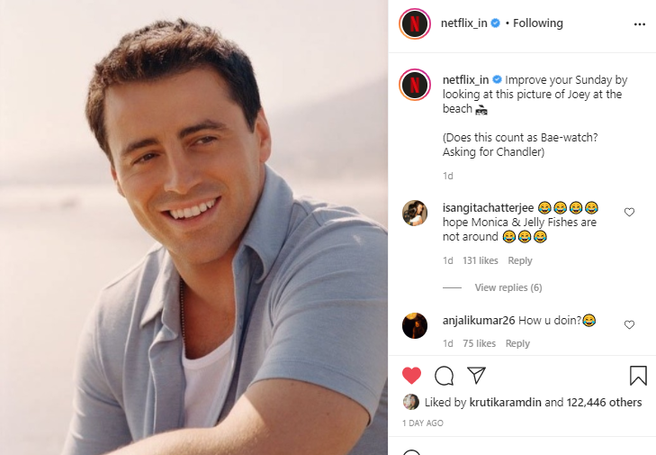 Netflix marketing on Instagram of the series Friends.