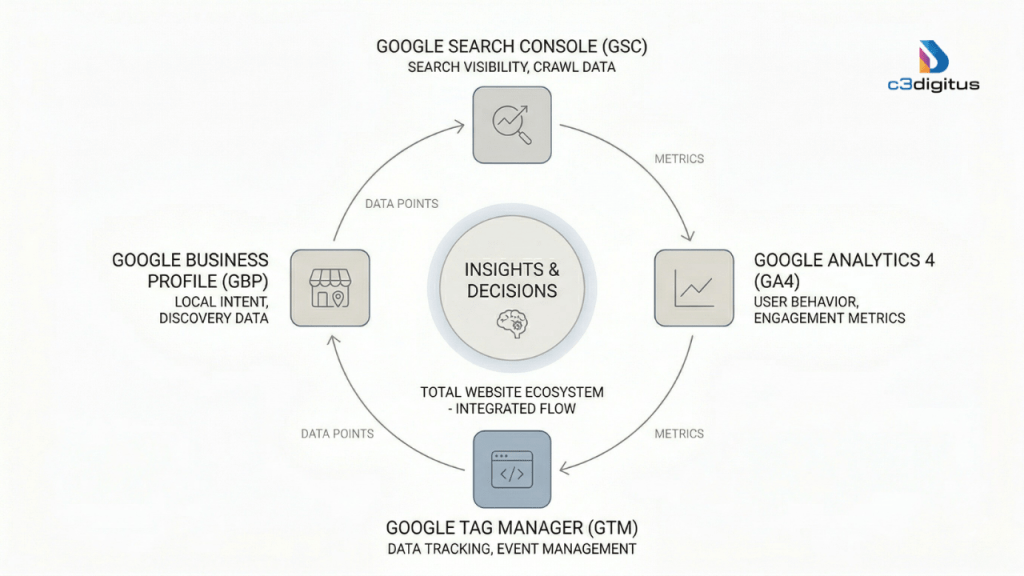 integrated analytics funnel ga4 gtm gsc gbp decision loop 2