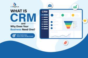 c3digitus promotional graphic explaining what CRM is and its benefits for business.