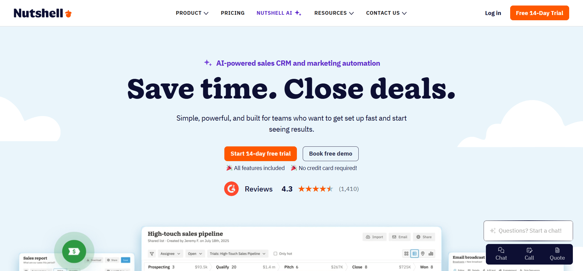 How to Choose the Right CRM Software for Your Business in 2026? 12 Nutshell Website Dashboard
